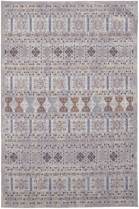 9' x 12' Geometric Power Loom Distressed Stain Resistant Area Rug - Orange Gray And White