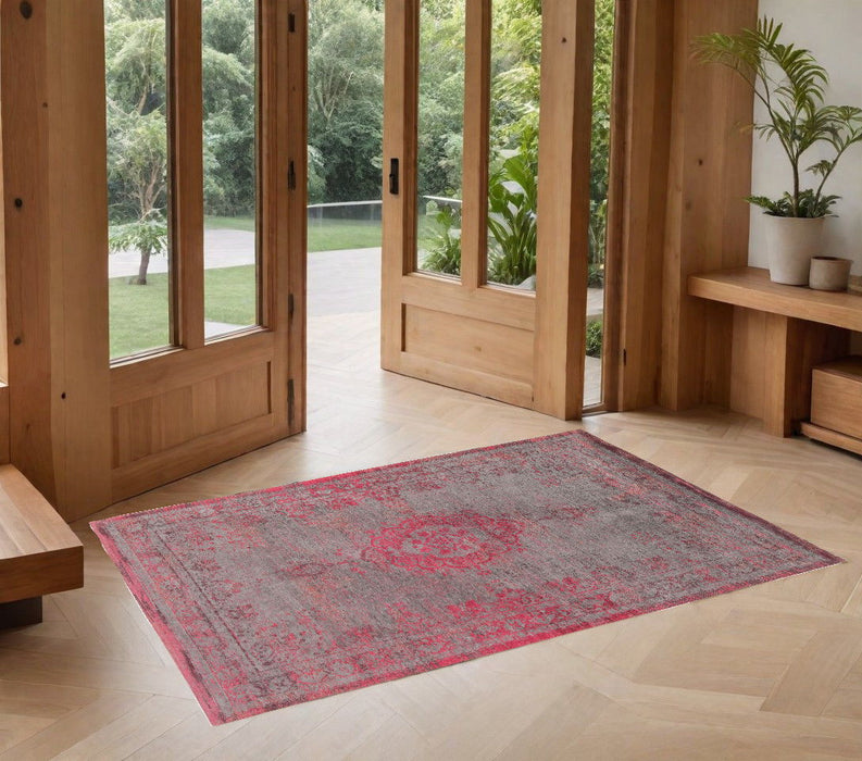 3' x 5' Medallion Non Skid Area Rug - Gray And Pink