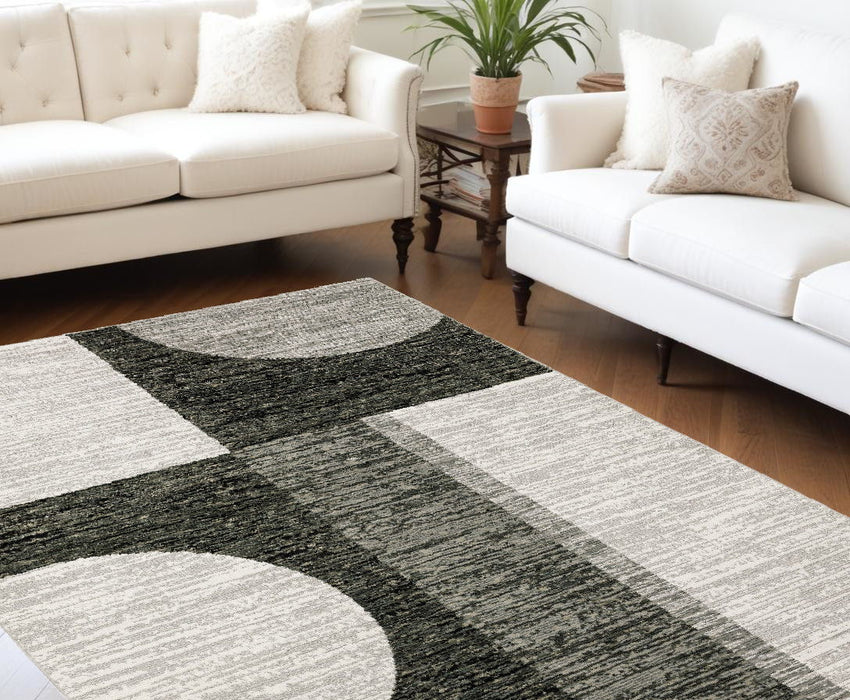 10' x 13.1' Geometric Power Loom Area Rug - Gray And Ivory