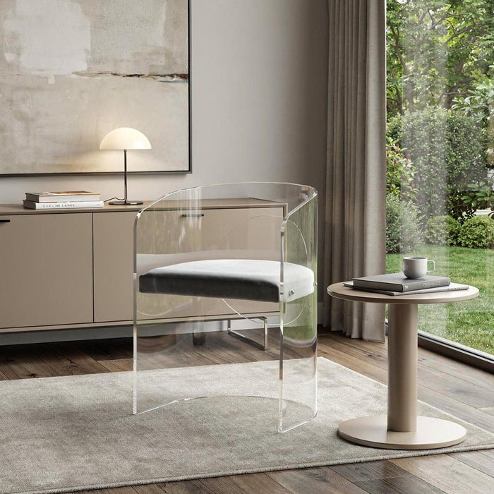 Clear Tufted Fabric Acrylic Arm Chair - Clear / Beige