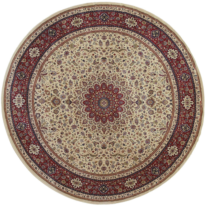 8' Oriental Round Rug - Ivory / Red