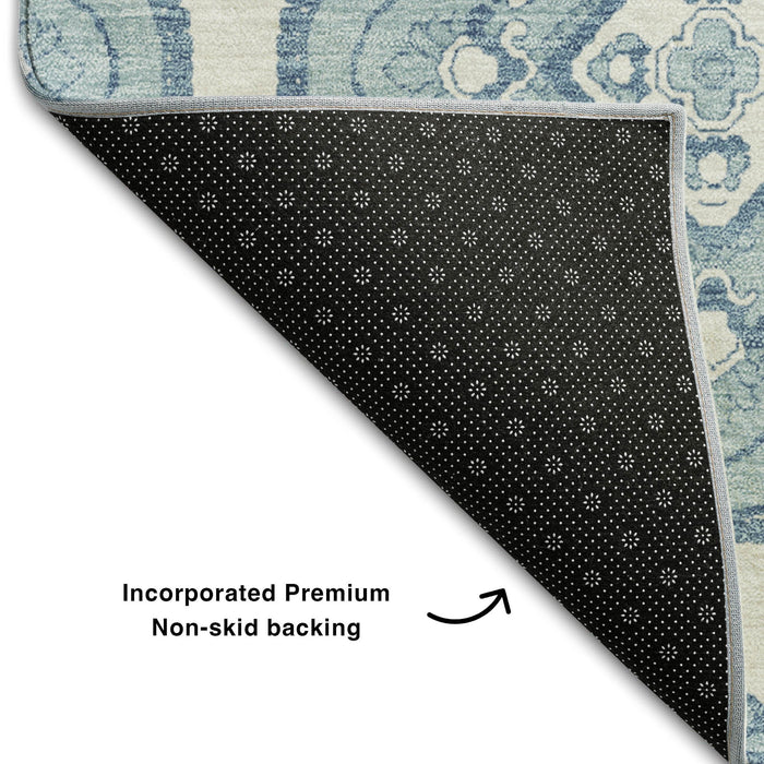 10' X 14' Medallion Washable Area Rug With UV Protection (669895) - Teal / Ivory