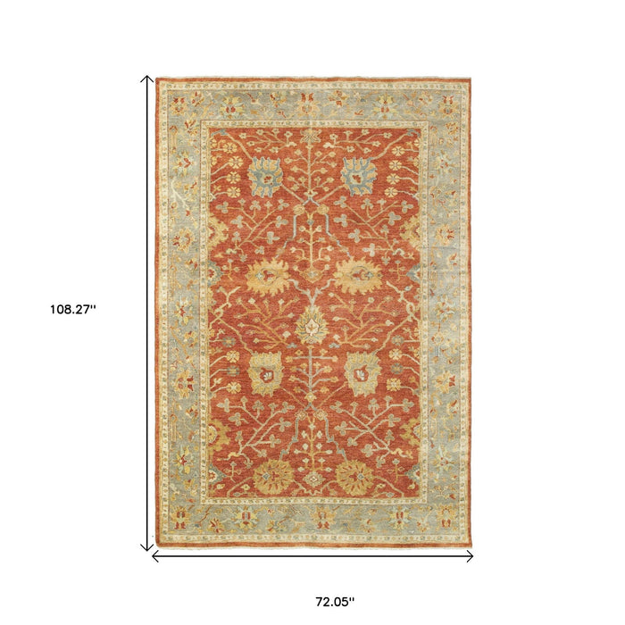 6' X 9' Wool Oriental Hand Knotted Area Rug - Red And Gray