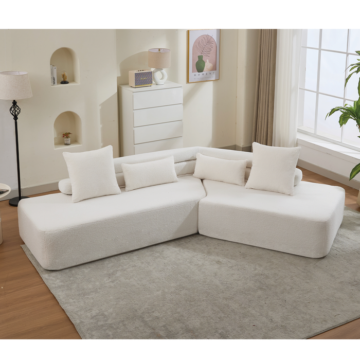 [NEW ARRIVED] [VIDEO PROVIDED] 128'Minimalist Cloud Sectional Couch ,Modern Couches ,4-Seater ,No Assembly,Two modular sofa,Boucle Teddy  Fabric, upholstered , anti-wrinkle fabric, Beige