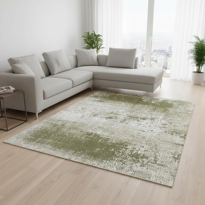 9' X 13' Abstract Washable Area Rug With UV Protection (610032) - Green / Beige / White