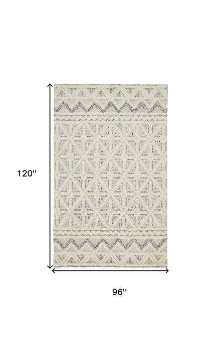 8' x 10' Wool Geometric Tufted Handmade Stain Resistant Area Rug - Ivory And Black