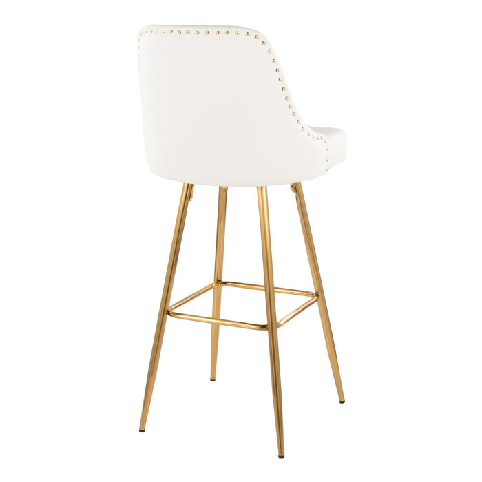 Studded - Marcel Fixed-Height Barstool (Set of 2) - Gold Metal