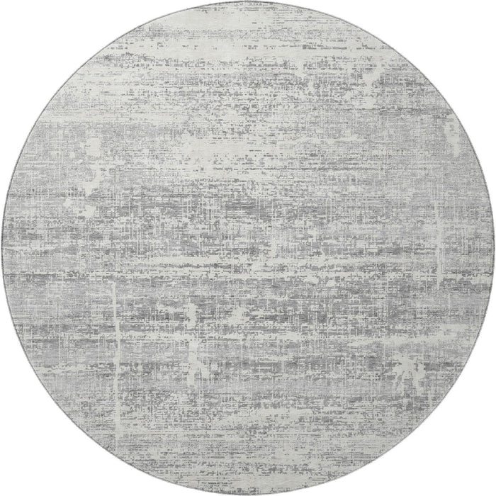 8' Abstract Washable Round Rug With UV Protection - Silver / Gray