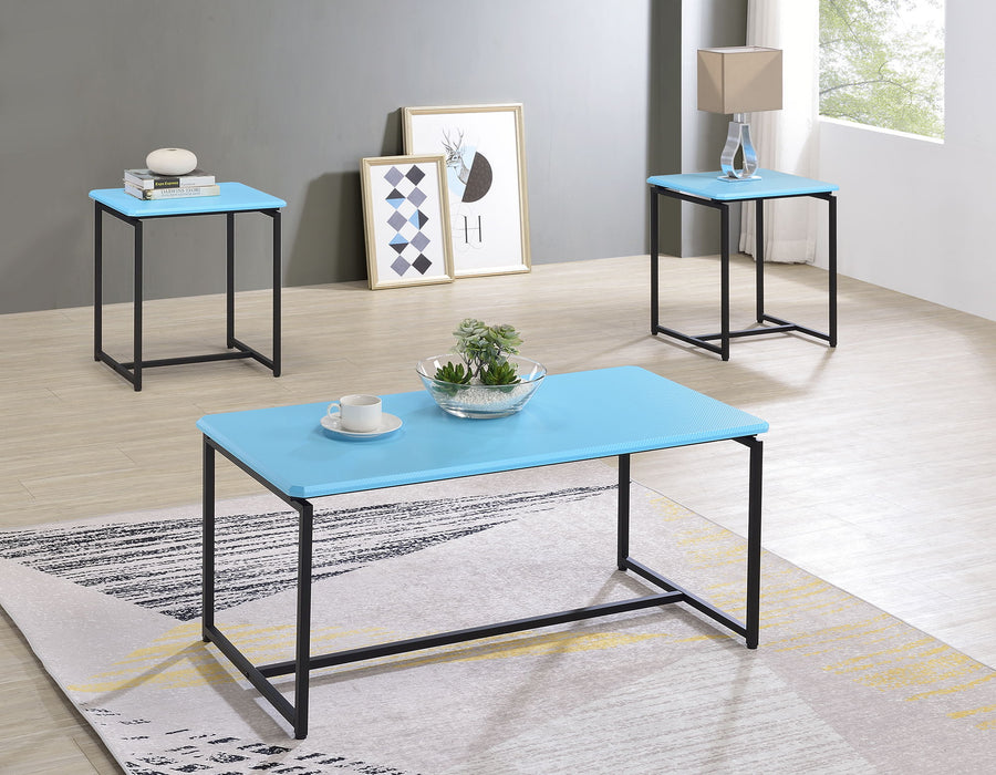 Set of three Giga GT carbon fiber wrap coffee and end tables with sleek modern design and black finish.