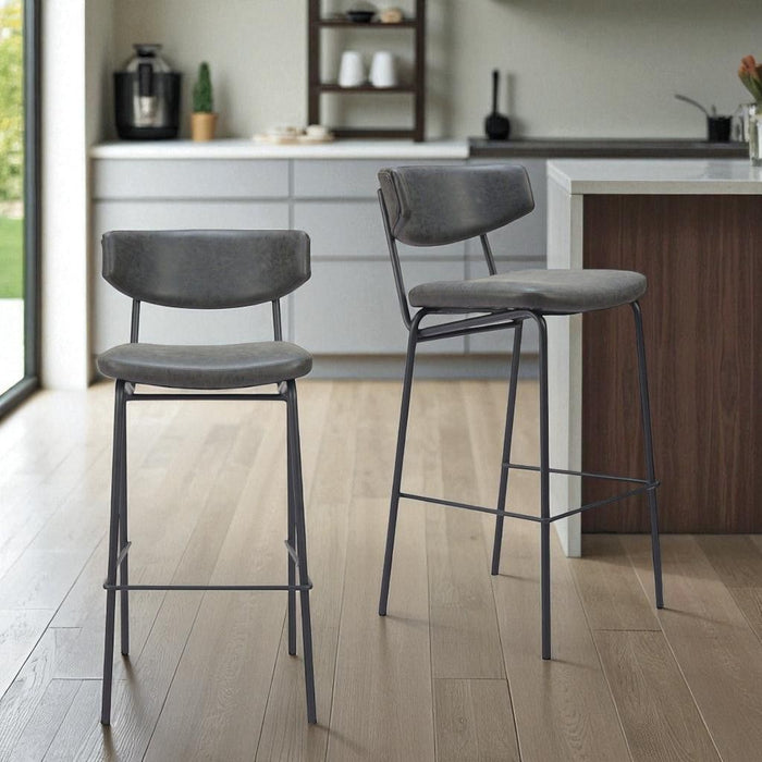 26" Faux Leather Low Back Counter Height Bar Chairs (Set of 2) - Black