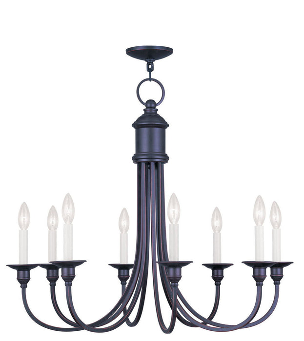 27" Eight Light Metal Dimmable Chandelier With Shades - Bronze
