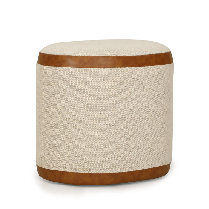 Huche - Cotton Jute and Vegan Leather Oval Ottoman - Natural