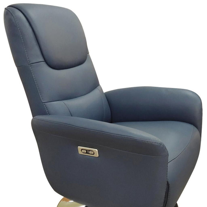 Tufted Genuine Leather Power Swivel Recliner (730554) - Navy Blue