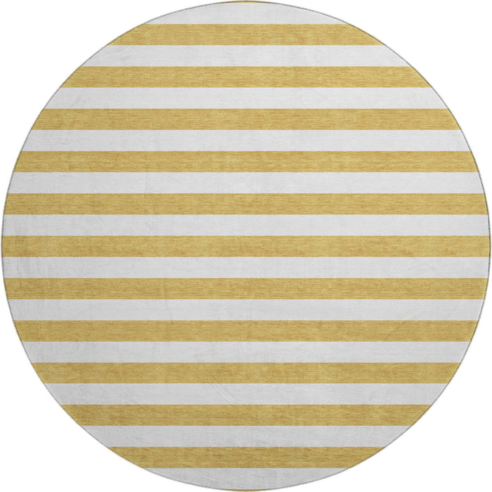 8' Striped Washable Round Rug With UV Protection (647581) - Gold / Ivory