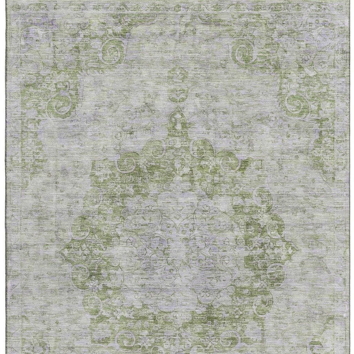 10' X 14' Oriental Washable Area Rug With UV Protection (692304) - Olive Green / Silver