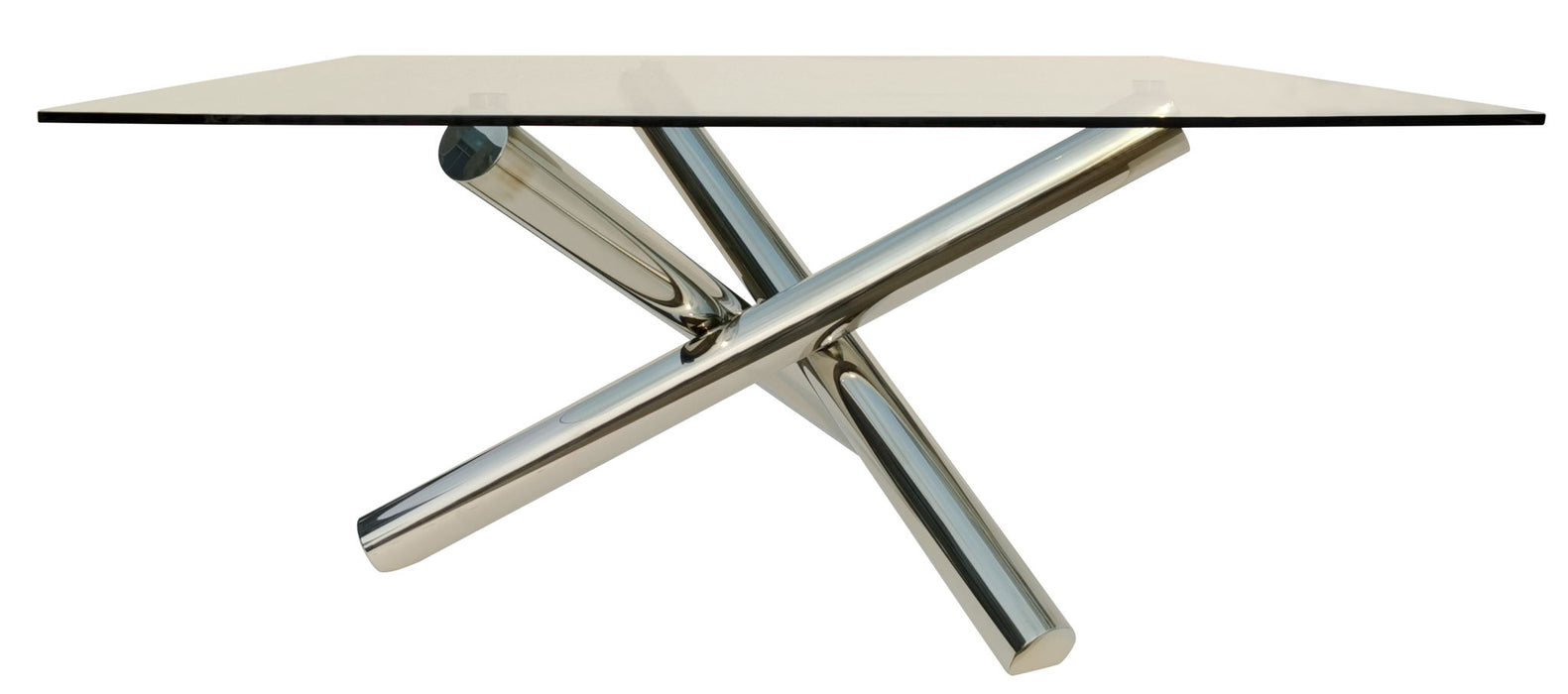 60" Glass And Metal Cross Leg Base Square Dining Table - Clear