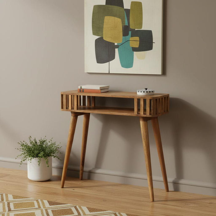 Solid Wood Solid Console Table With Shelf With Two Drawers (719161) - Brown