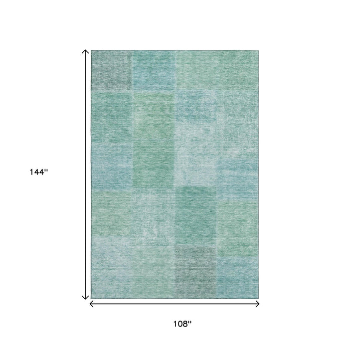 9' X 12' Patchwork Washable Area Rug With UV Protection (655239) - Teal / Ivory