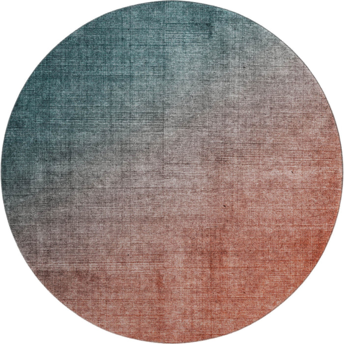 8' Ombre Washable Round Rug With UV Protection (649687) - Teal / Rust