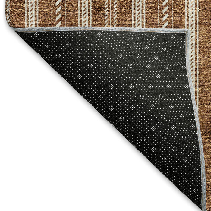10' X 14' Striped Washable Area Rug With UV Protection (673903) - Terra Cotta / Beige