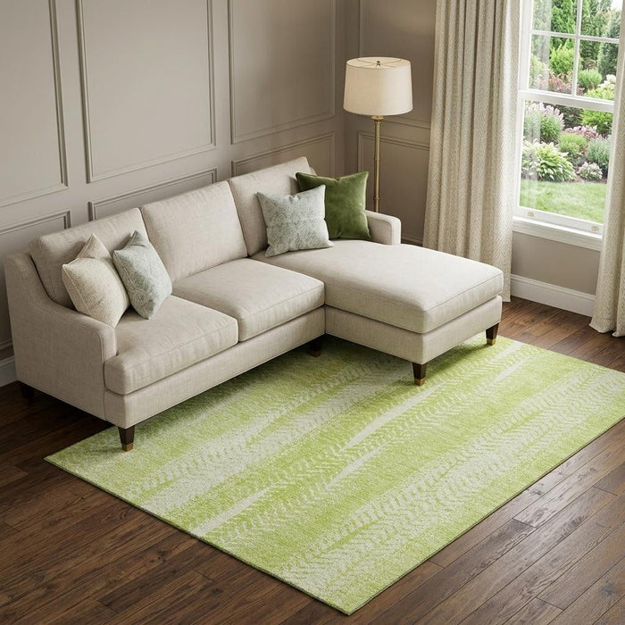 9' X 12' Striped Washable Area Rug With UV Protection (656506) - Artichoke Green / Ivory
