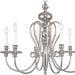 24-inch nickel six-light metal chandelier with shades, dimmable design, featuring modern style and elegant lighting for dining rooms.