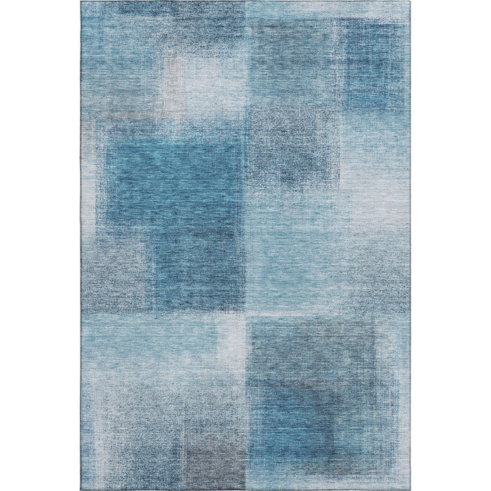 9' X 12' Abstract Washable Area Rug With UV Protection - Denim Blue / Ivory