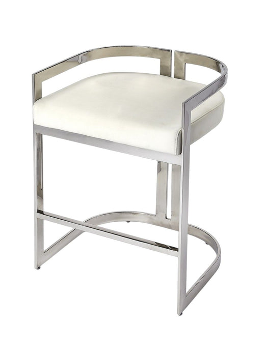 Stainless Steel Low Back Counter Height Bar Chair - White / Silver