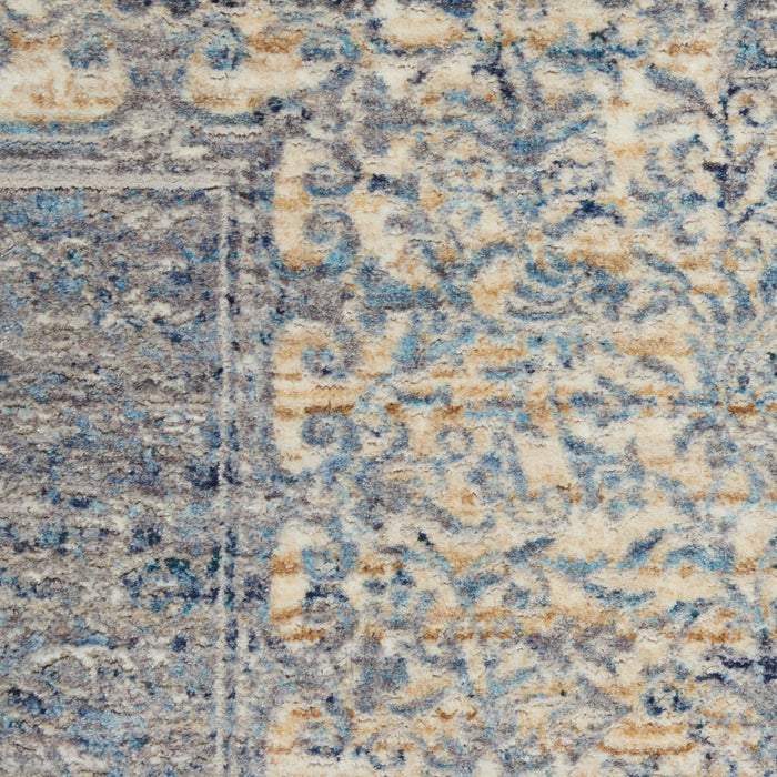 8' X 10' Floral Area Rug With Fringe (556385) - Blue / Gray / Cream