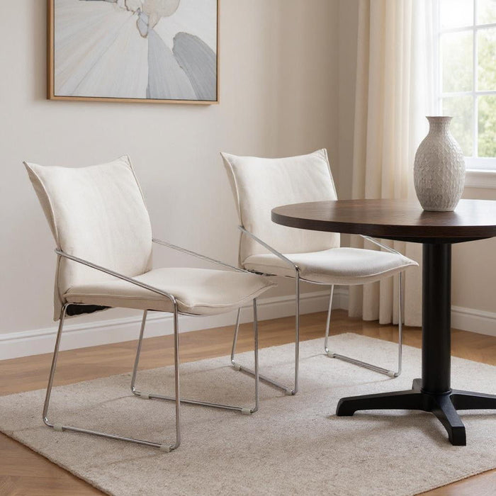 Upholstered Fabric Dining Arm Chairs (Set of 2) - White / Silver