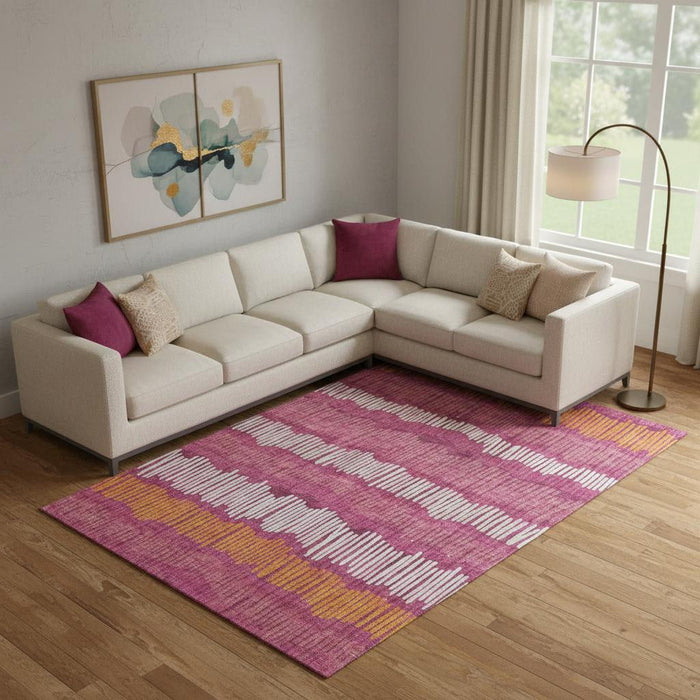 10' X 14' Striped Washable Area Rug With UV Protection (670622) - Blush / Orange / Ivory