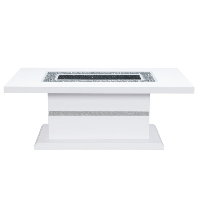 52" Wood And Faux Crystal Pedestal Coffee Table - White
