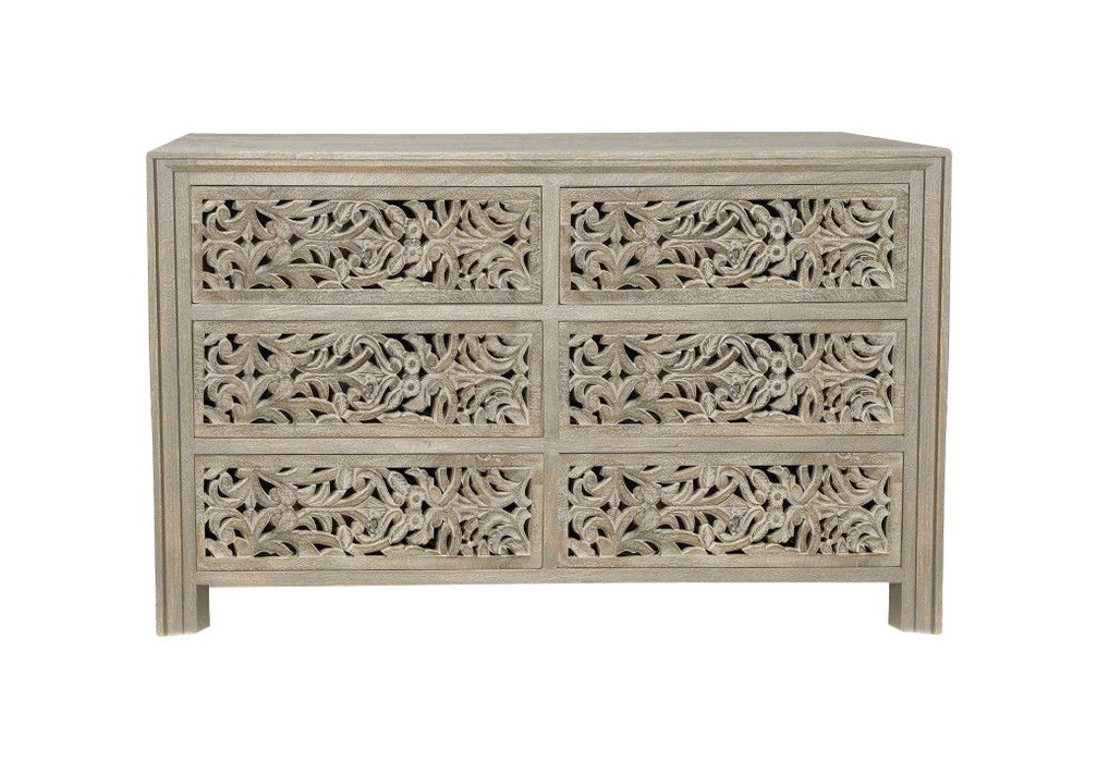 57" Solid Wood Six Drawer Dresser - Gray