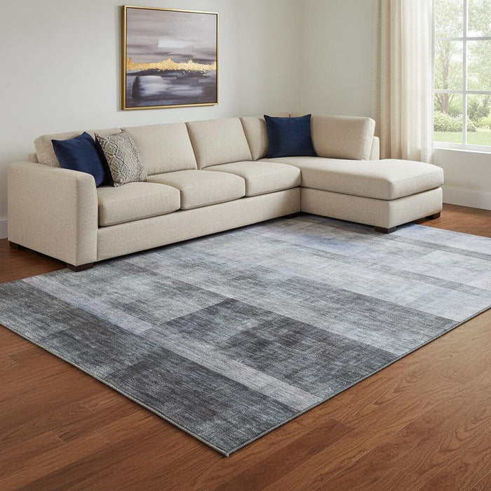 9' X 12' Abstract Washable Area Rug With UV Protection (649635) - Navy Blue / Ivory