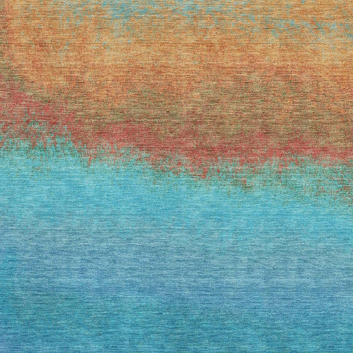 10' X 14' Ombre Washable Area Rug With UV Protection (710903) - Aqua / Orange / Copper