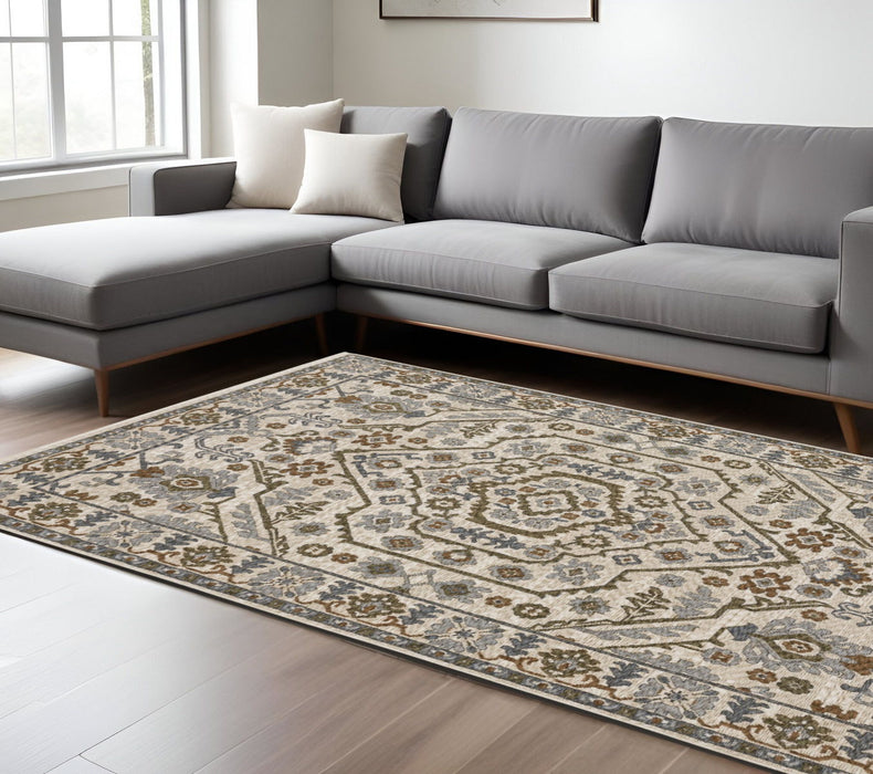 7' X 10' Floral Area Rug With Fringe - Ivory And Rust