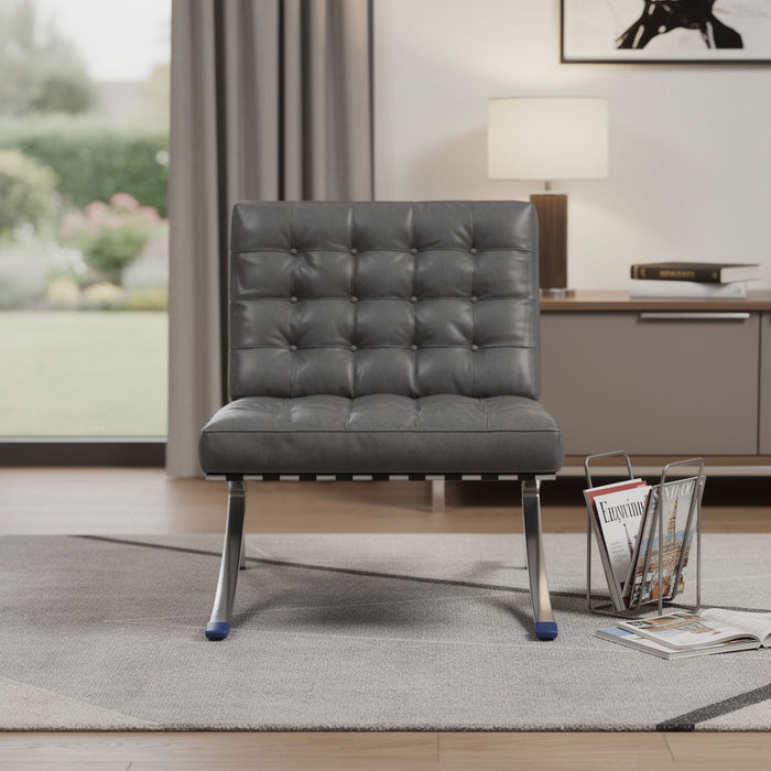 Faux Leather Stainless Steel Folding Lounge Chair - Dark Gray / Silver