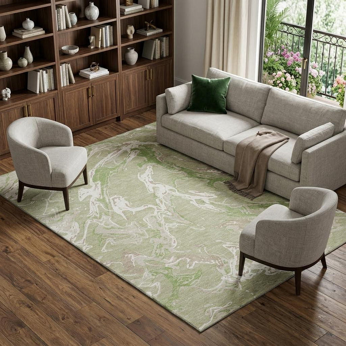 10' X 14' Abstract Washable Area Rug With UV Protection (681215) - Artichoke Green / Taupe / Ivory