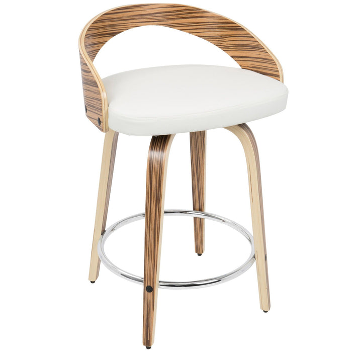 Grotto - Counter Stool With Swivel (Set of 2) - Zebra Wood And White Faux Leather
