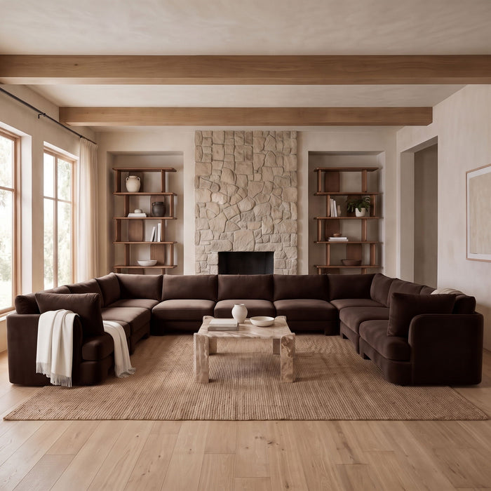 Meridian Furniture Hammond velvet performance fabric 9-piece sectional sofa with plush upholstery and modern design.