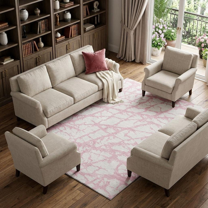 10' X 14' Abstract Washable Area Rug With UV Protection (676872) - Pink / Ivory
