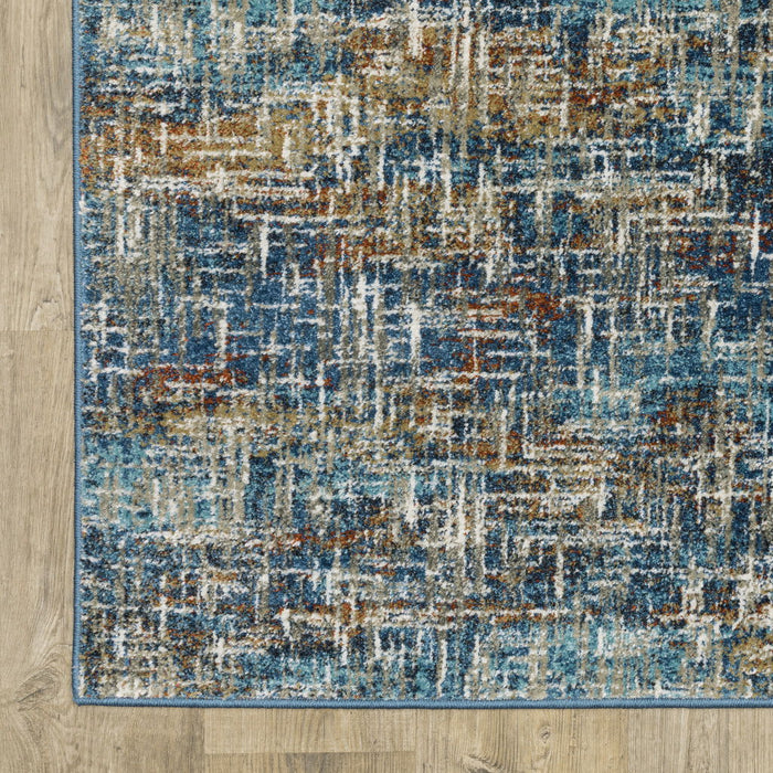 6' x 9' Abstract Power Loom Stain Resistant Area Rug - Blue Teal Gold Rust And Beige