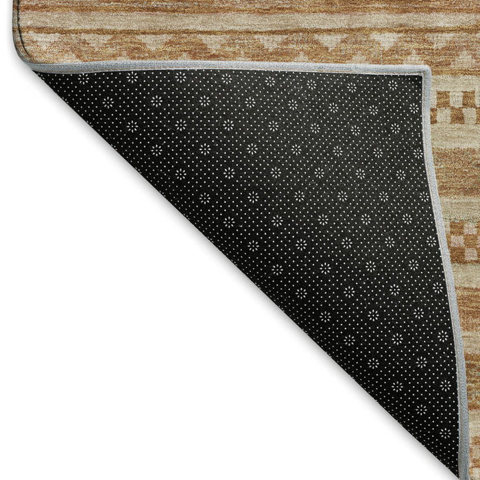 10' X 14' Striped Washable Area Rug With UV Protection (695228) - Terra Cotta / Gold / Beige