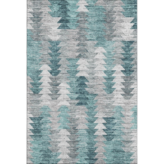 10' X 14' Geometric Washable Area Rug With UV Protection (653146) - Teal / Ivory / Gray