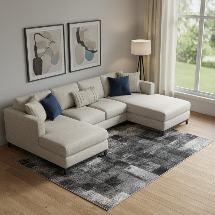 10' X 14' Abstract Washable Area Rug With UV Protection (710843) - Denim Blue / Charcoal / Gray