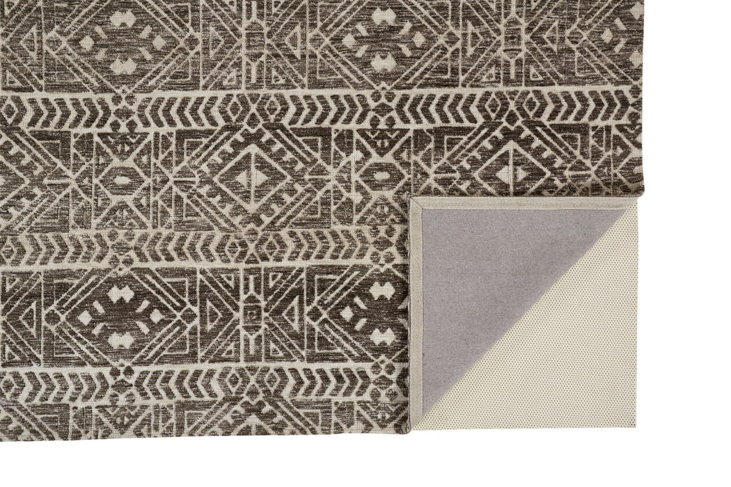 10' x 13' Striped Stain Resistant Area Rug - Brown Taupe And Ivory