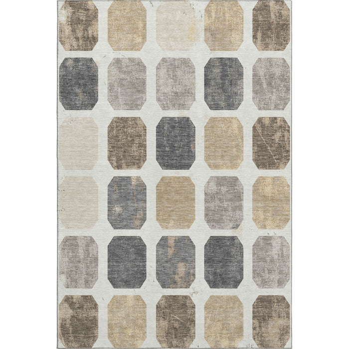 10' X 14' Geometric Washable Area Rug With UV Protection (709204) - Ivory / Beige / Gray