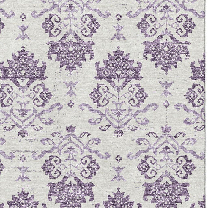 9' X 12' Medallion Washable Area Rug With UV Protection - Purple / Ivory