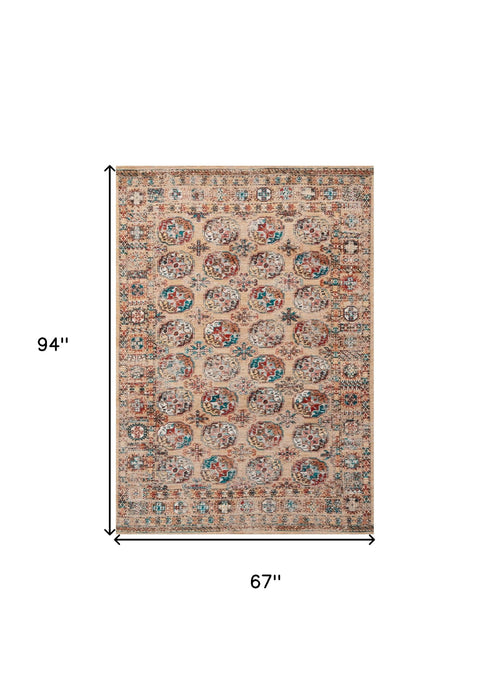 6' X 8' Tribal Washable Area Rug With UV Protection (609960) - Orange / Red