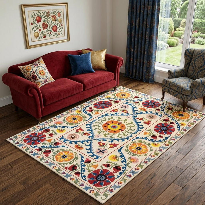 6' X 8' Tribal Washable Area Rug With UV Protection (610046) - Beige / Red / Orange